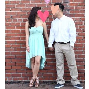 Speechless turquoise polka dotted strapless dress